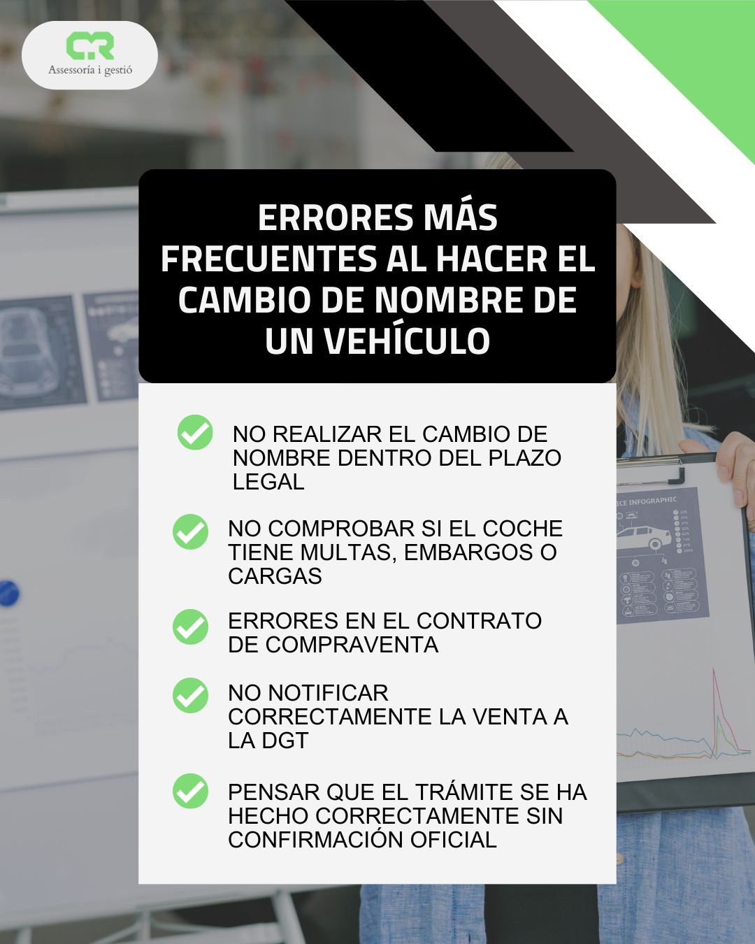 Gestoria Tráfico de Badalona • Gestoria CR • Checklist Errores más comunes al hacer el cambio de nombre de un coche